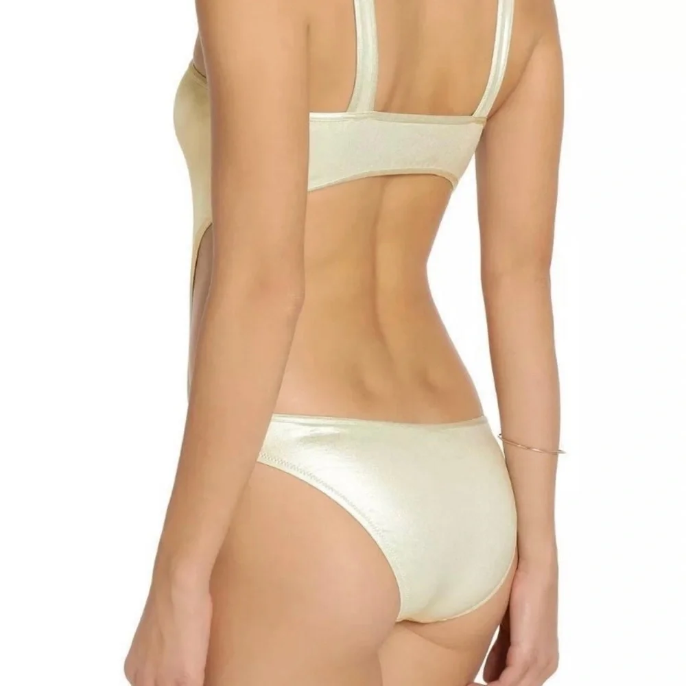 MELISSA ODABASH Ibiza Cut Out One Piece Swimsuit Metallic Effect Gold US M NWT - Picture 3 of 15
